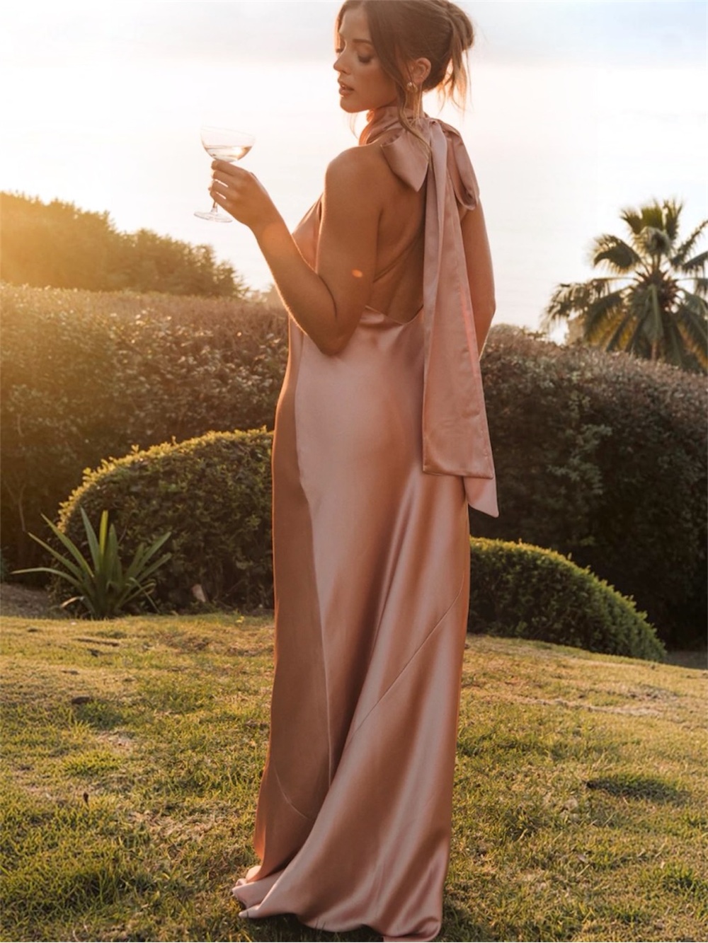 Show Me Your Mumu Lisa Maxi Dress Women Large Rose Gold Luxe Satin Wedding Guest